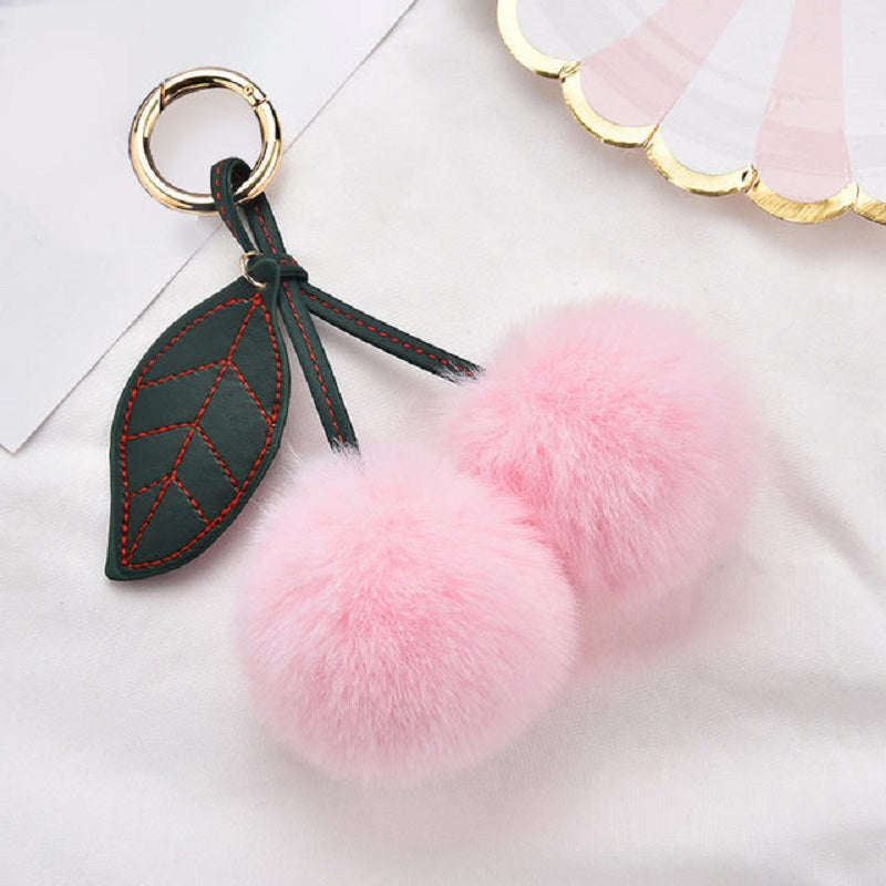 Fluffy Cherry Keychain for Car or Handbag