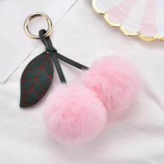 Fluffy Cherry Keychain for Car or Handbag