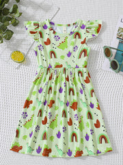 Rainbow Cactus Print Dress Girls Western Style Comfort Fit Summer Spring