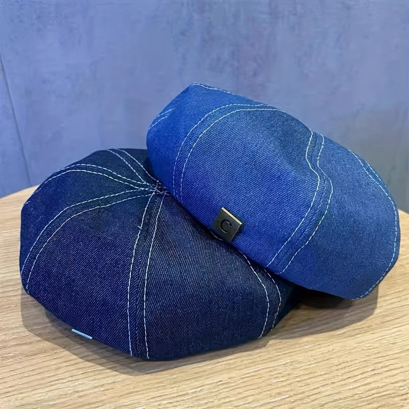 Denim Beret C Label Decor Classic Beret Cap