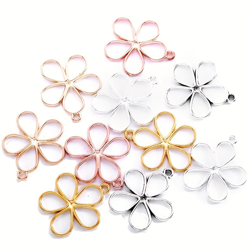 10pcs Hollow Flower Alloy Charm Pendant for DIY Jewelry Making