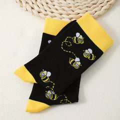 Cartoon Bee Print Socks Women's Comfy Mid Tube Stockings