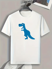 Dino Pattern Print Men's Sports T-Shirt - Comfy Outdoor Clothing
