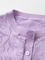 Girls' Flower Jacquard Knit Cardigan Top
