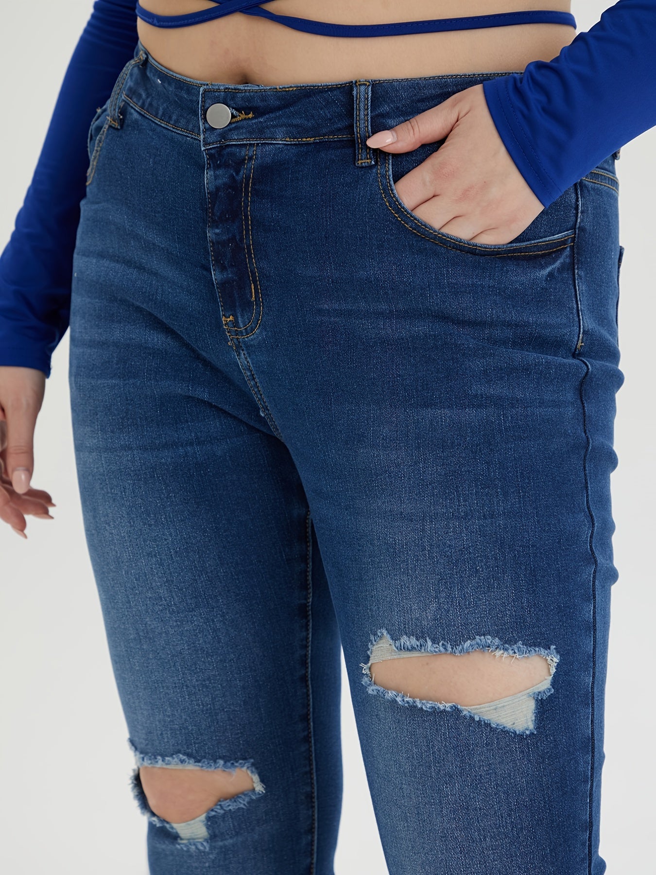 Casual Jeans Women's Plus Button Fly High Stretch Tapered Jeans