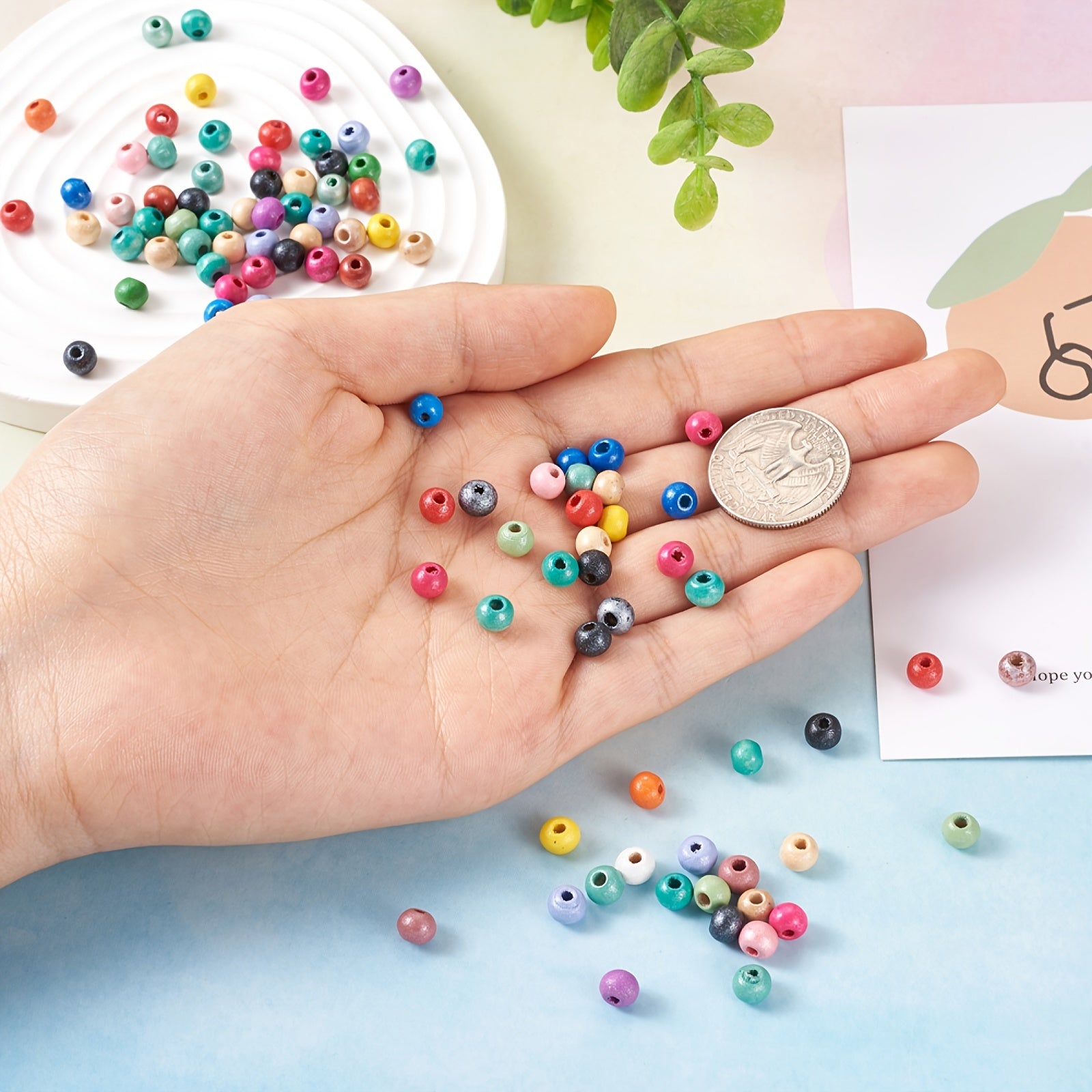 300pcs Round Natural Wood Beads 5-6x6-7mm Hole 2-3mm