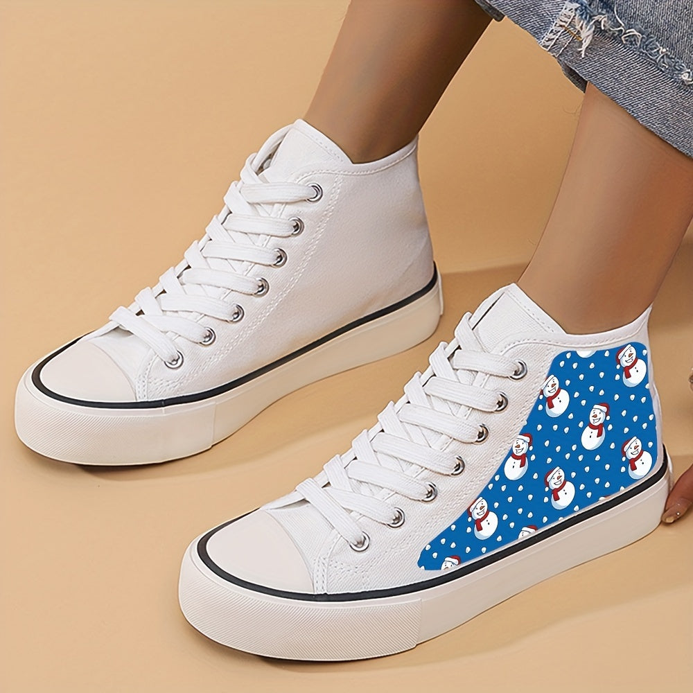 Christmas Snowman Print Canvas High Top Sneakers