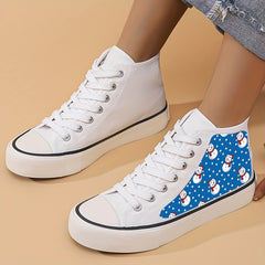 Christmas Snowman Print Canvas High Top Sneakers