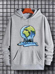 Melting Earth Print Hoodie Men's Casual Graphic Pullover Hooded Sweatshirt