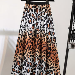 Leopard Print High Waisted A-line Skirt