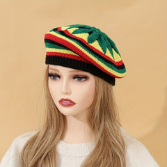 Women's Block Knitted Beret Warm Beanie Painter Cap