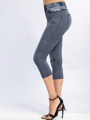 Denim & Butterfly Print Leggings Casual Skinny High Waist Women's Clothing