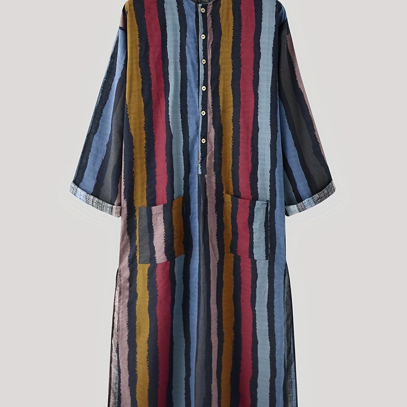 Men's Muslim Long Sleeve Striped Robes - Summer Style in the Middle East