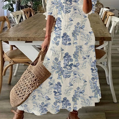 Casual Dress Women's Plus Floral Print Short Sleeve V Neck Dress