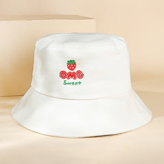 Strawberry Embroidery Bucket Hat Outdoor Fisherman Cap