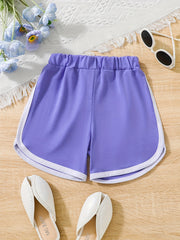 Girls Elastic Waist Sports Shorts Pleated Track Shorts