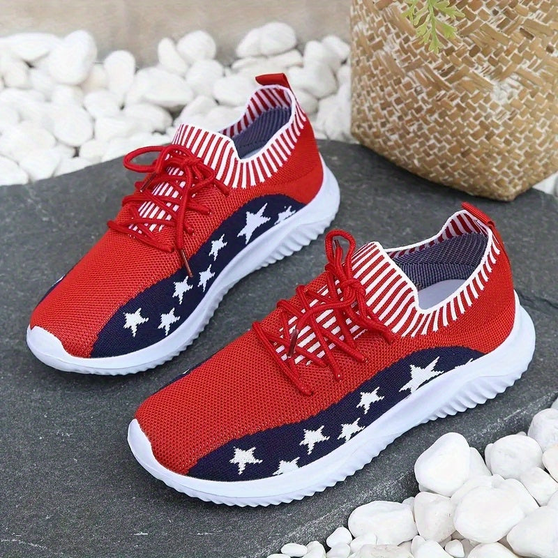 Women's Star Pattern Sneakers Lace up Running Shoes Breathable Sports Shoes