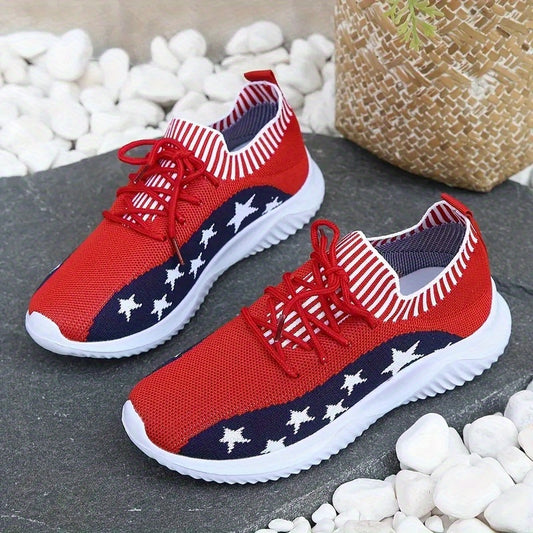 Women's Star Pattern Sneakers Lace up Running Shoes Breathable Sports Shoes