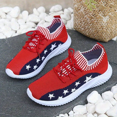 Women's Star Pattern Sneakers Lace up Running Shoes Breathable Sports Shoes