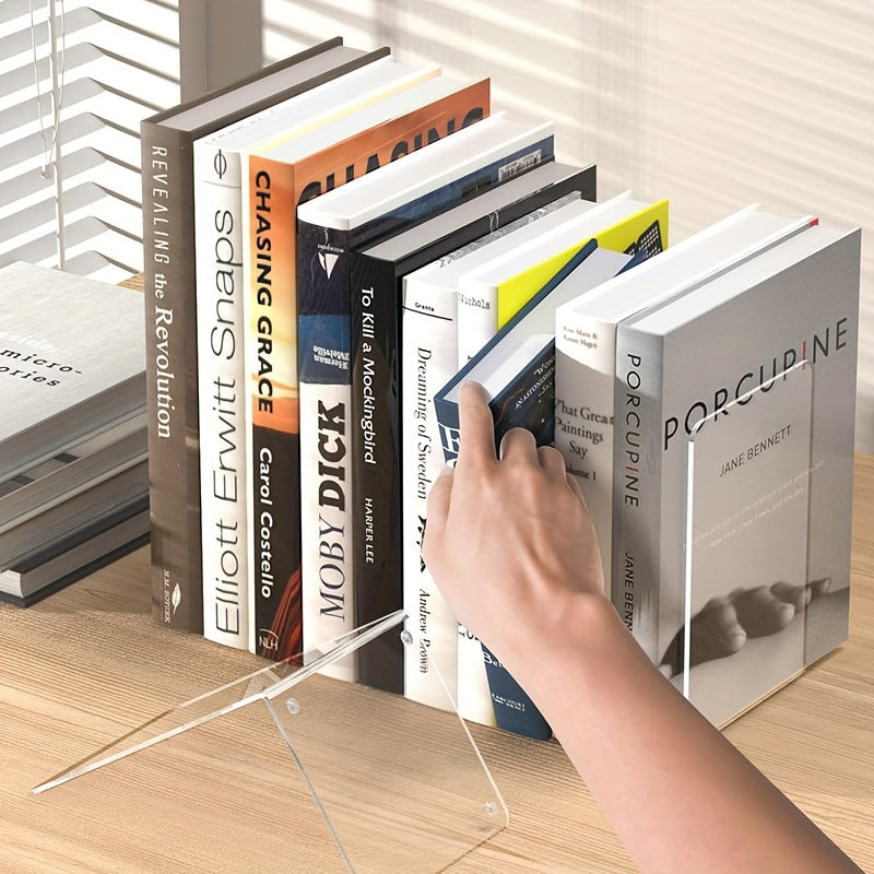 4pcs Acrylic Bookshelf Transparent Book Clip Organizer