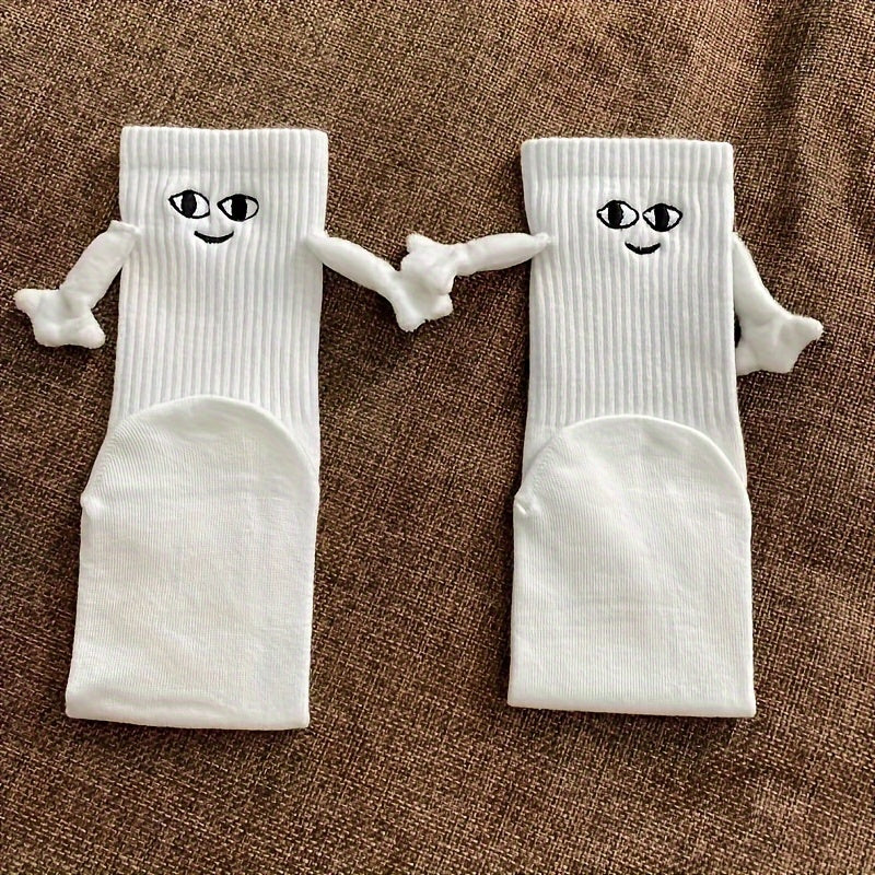 2 Pairs Teen Unisex Magnetic Holding Hands Crew Socks Winter