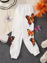 Girls Butterfly Print Jogger Pants for Spring/Fall