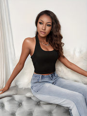 Ribbed Backless Crop Halter Top Sexy Sleeveless Halter Top