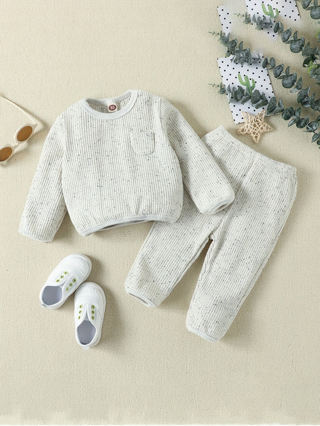 Baby Boys Cotton Casual Outfit Solid Pullover Sweatshirt Pants Set