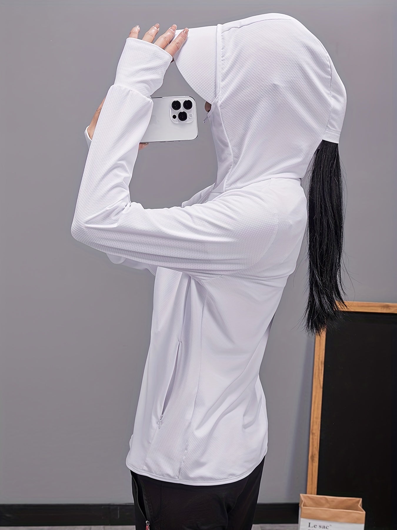 Women's Sunshade Hooded Shirts Drawstring Long Sleeve Cover Up