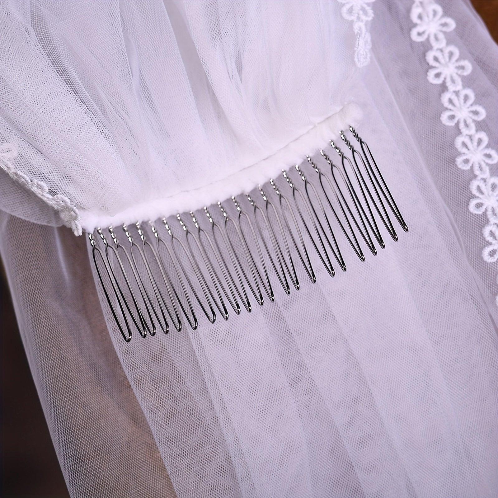 Bridal Headpiece with Lace & Floral Embroidery Wedding Hair Comb