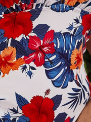 Tropical Print Deep V Neck One Piece Swimsuit