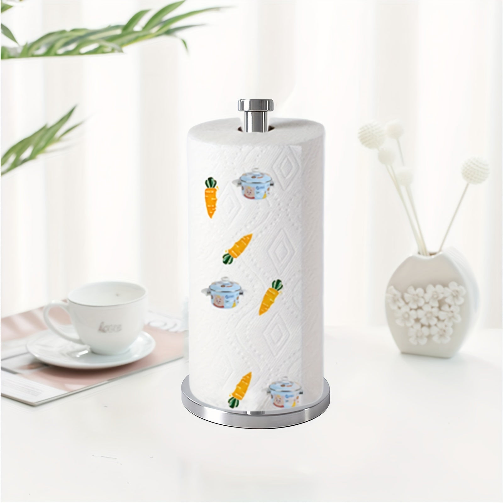 Standing Paper Towel Holder with Weighted Base for Kitchen Bathroom