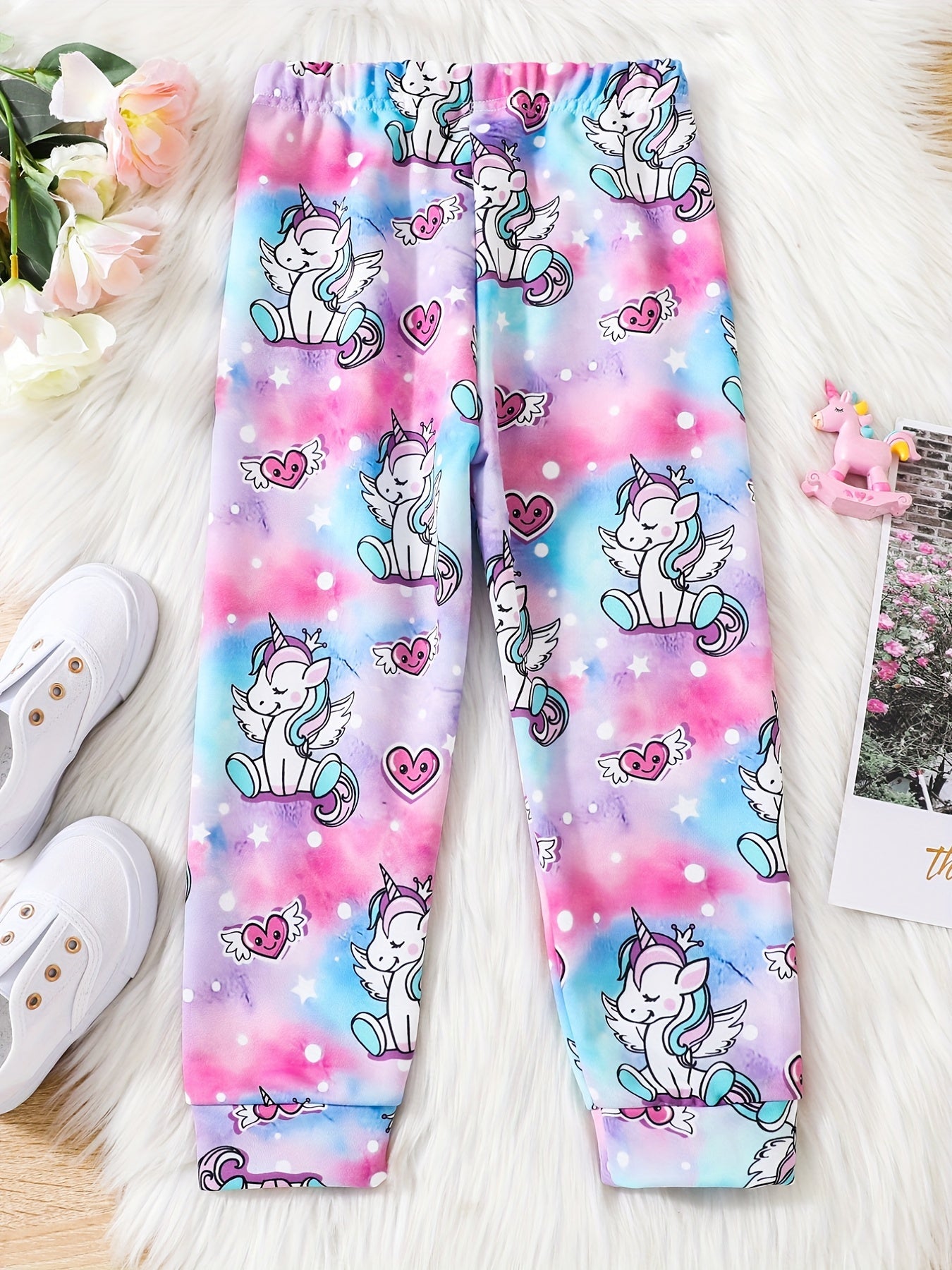 Girls' Unicorn Cartoon Pants Full Print Jogger Outwear Kids Outfit
