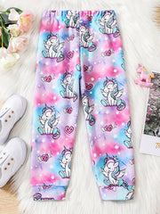 Girls' Unicorn Cartoon Pants Full Print Jogger Outwear Kids Outfit