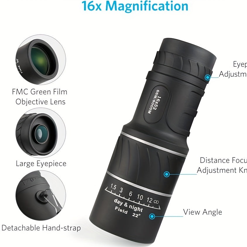 16x52 Portable HD Monocular for Travel Camping Hiking