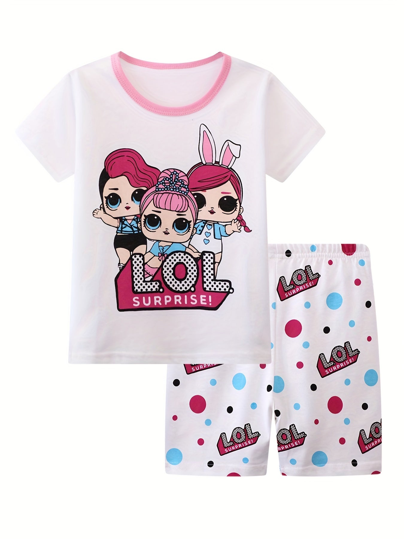 Girls LOL Print T-shirt & Polka Dot Shorts Set