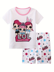 Girls LOL Print T-shirt & Polka Dot Shorts Set