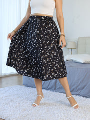 Boho Skirt Women's Allover Floral Print Nipped Waist Loose Fit Skirt