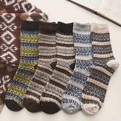 5 Pairs Geometric Pattern Ethnic Style Socks Women's Stockings