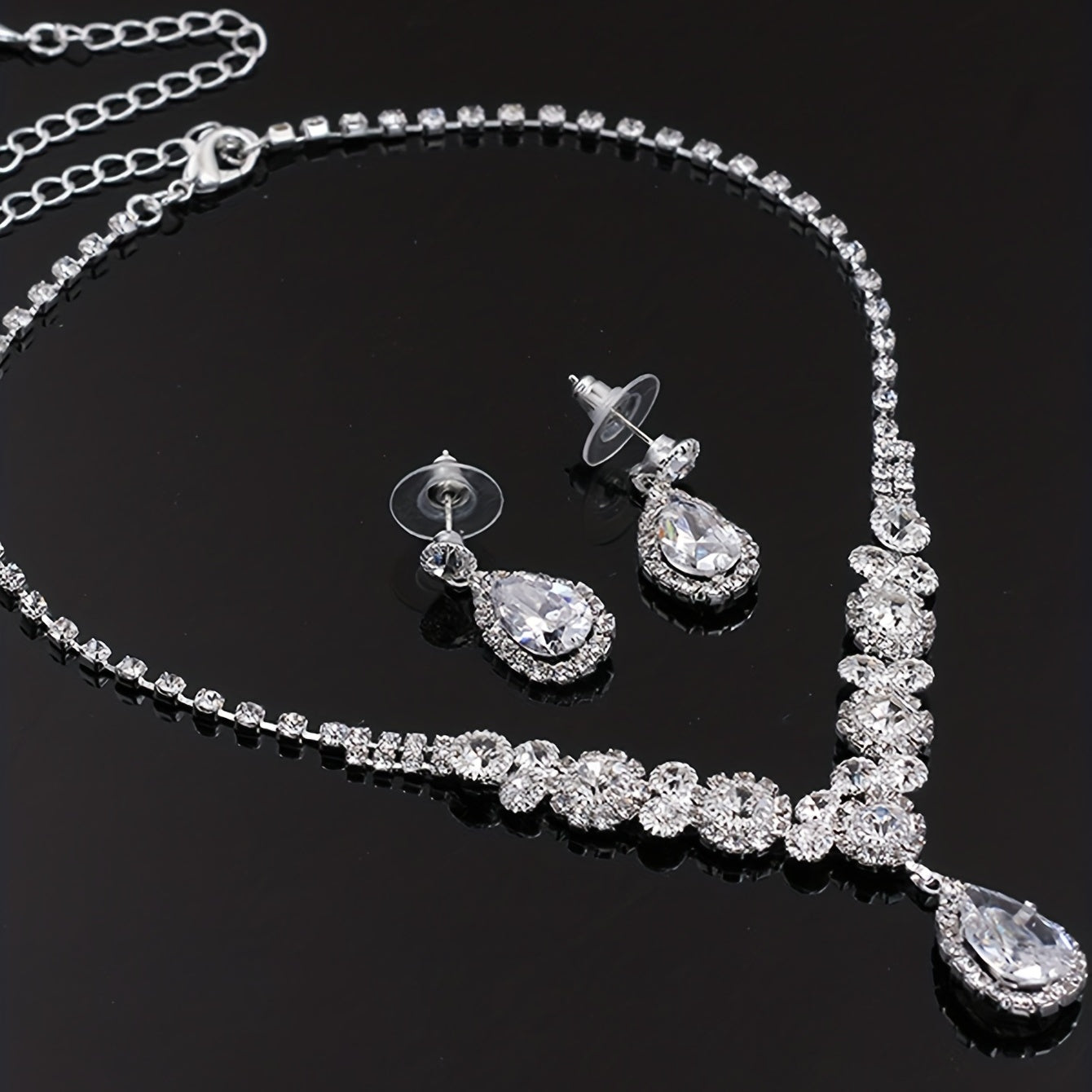 Zircon Necklace Earrings Set Bridal Wedding Jewelry