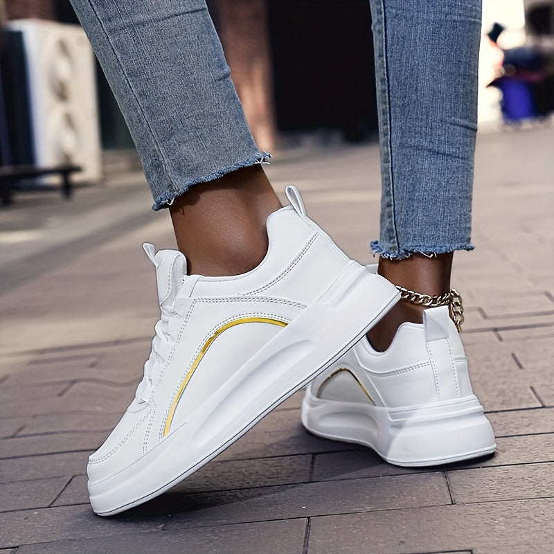 Flat Skate Shoes Lace Up Faux Leather Sneakers Casual Outdoor Walking