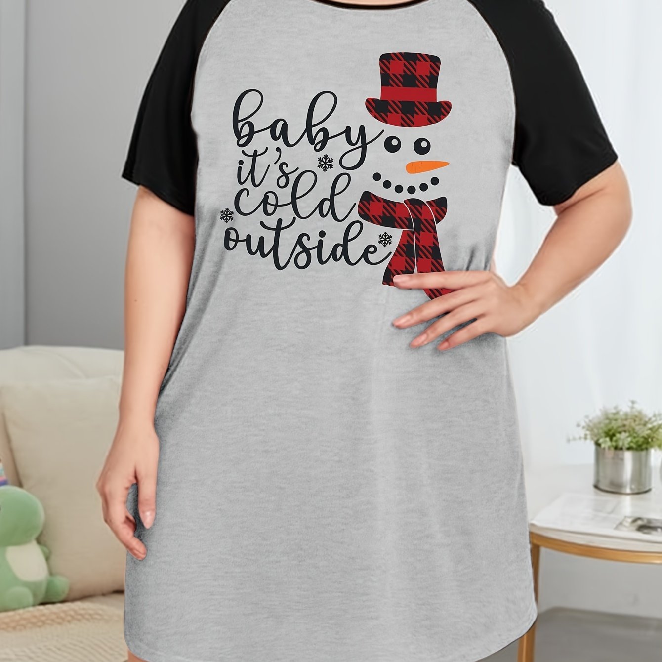Snowman Print Nightdress Women's Sleep Dress