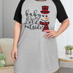 Snowman Print Nightdress Women's Sleep Dress