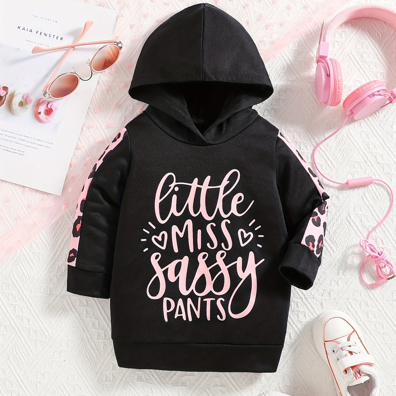 Baby Girls Hooded Dress Letter Print Casual Hoodie Long Sleeve Dress