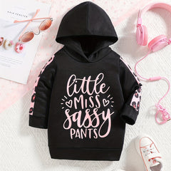 Baby Girls Hooded Dress Letter Print Casual Hoodie Long Sleeve Dress