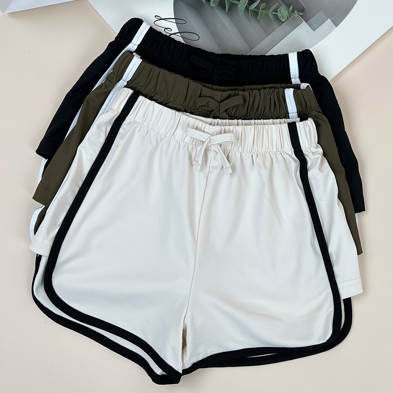 Girls Stripe Waist Bow Casual Sports Shorts Set