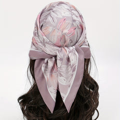 Purple Flower Print Bandana Silk Square Scarf Head Wrap