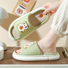 Women's Animal Printed Slippers Open Toe Non-Slip Linen Slide Shoes
