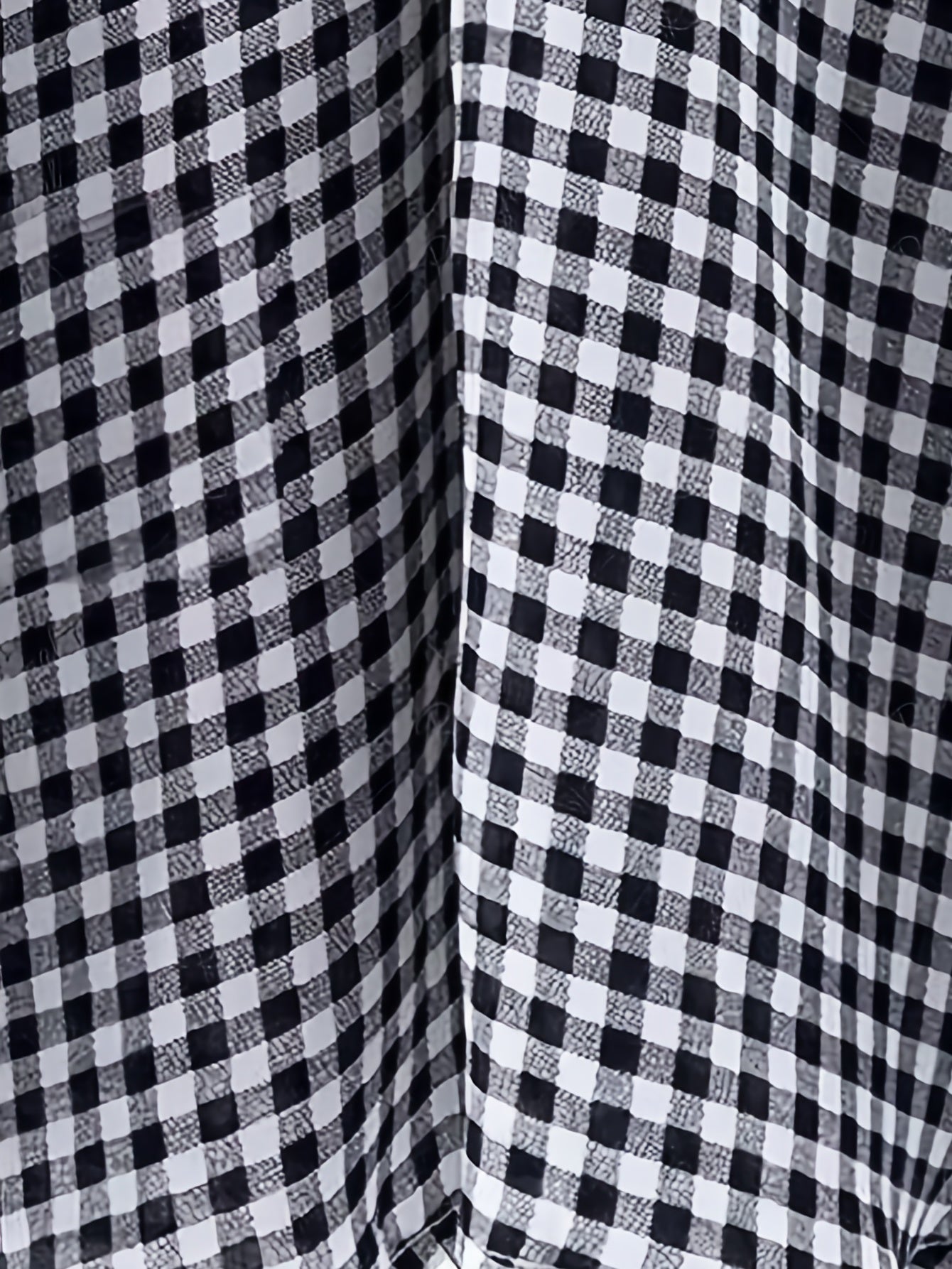 Gingham Print Long Sleeve Notched Neck Tunic Top