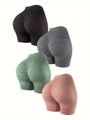 4 Pack Plus Size Seamless Sports Shorts Womens High Stretch Hip Lifting